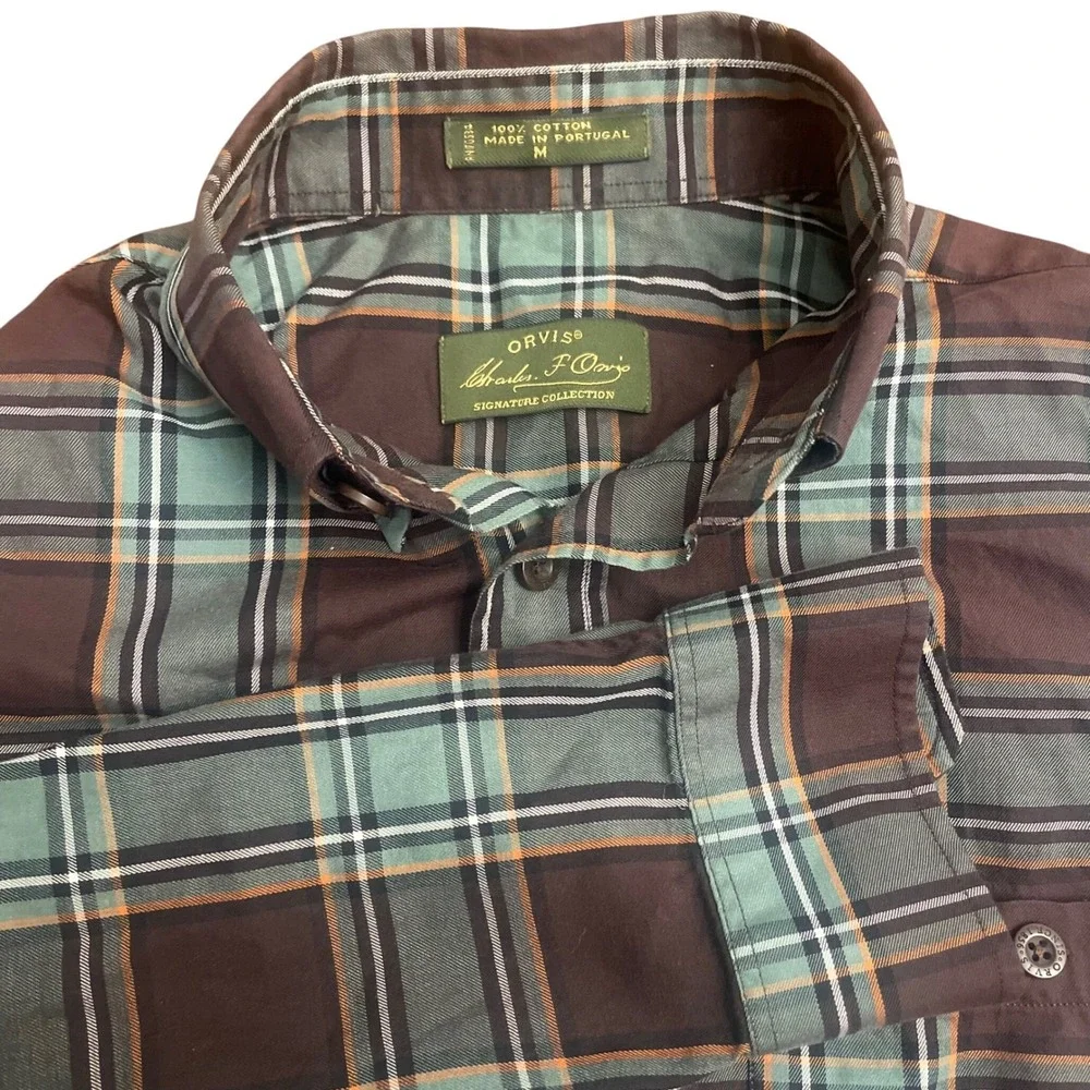 Orvis Charles F Orvis Signature Plaid Button Down Shirt Mens‎ Medium Brown Green